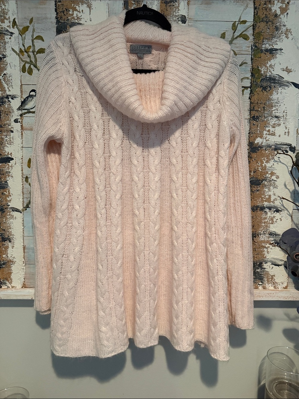 Joseph A Cable Knit Cowl Neck Sweater - Blush Pink